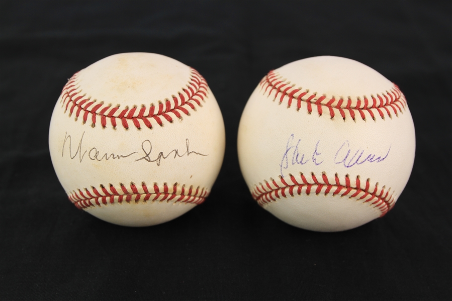 1990s-2000s Hank Aaron Warren Spahn Milwaukee Braves Signed Baseballs - Lot of 2 (JSA)