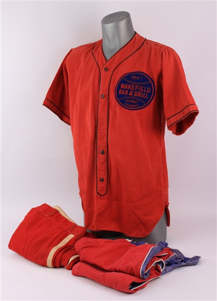 1947 Wakefield Bar & Grill District Champs Game Worn Baseball Uniform w/ Jersey & Two Pairs of Pants (MERAS LOA)