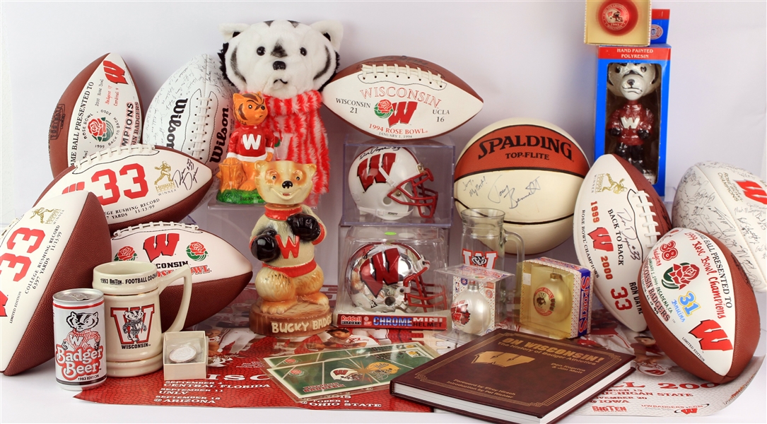 1990s-2000s Wisconsin Badgers Memorabilia Collection - Lot of 30 w/ Bucky Badger Items, Ron Dayne Signed Items & More