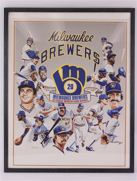 1989 Milwaukee Brewers 23" x 29" Framed 20 Years of American League Baseball Lithograph