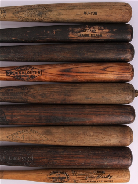1910s-60s Professional Model Bat Collection - Lot of 9 w/ Sidewritten, Lathe, Fungo & More