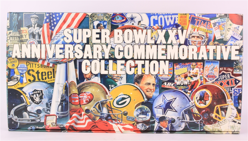 1991 Super Bowl XXV Commemorative Collection - Lot of 8 w/ Hat, Poster, Cards, Ticket, Program & More