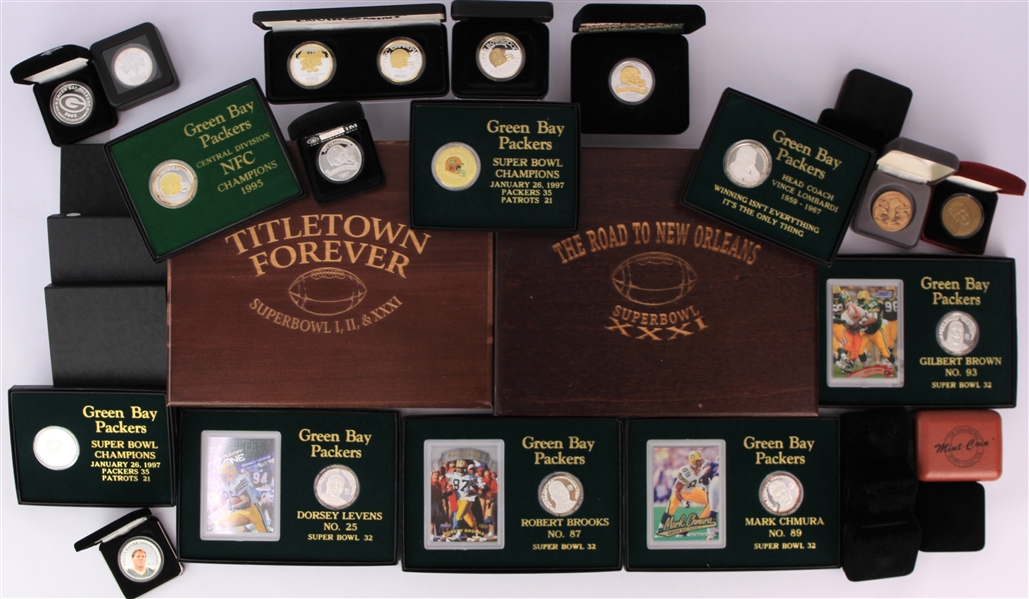 1990s-2000s Green Bay Packers Commemorative Coin Collection - Lot of 50+ w/ Vince Lombardi, Brett Favre, Super Bowls & More