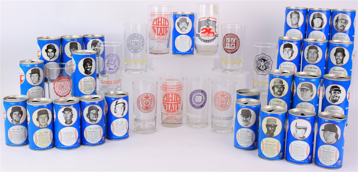 1950s-2000s Ohio State Cincinnati Reds Memorabilia Collection - Lot of 225 w/ 1978 RC Cola Baseball Cans Complete Set, Publications, Glasses & More