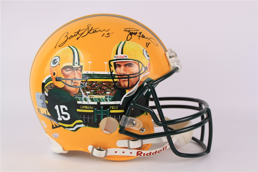 2010s Bart Starr Brett Favre Green Bay Packers Dual Signed Full Size Painted Helmet (JSA) 8/25 Artist Proof