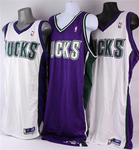 2003-05 Milwaukee Bucks Blank Jersey Collection - Lot of 3 (MEARS LOA)