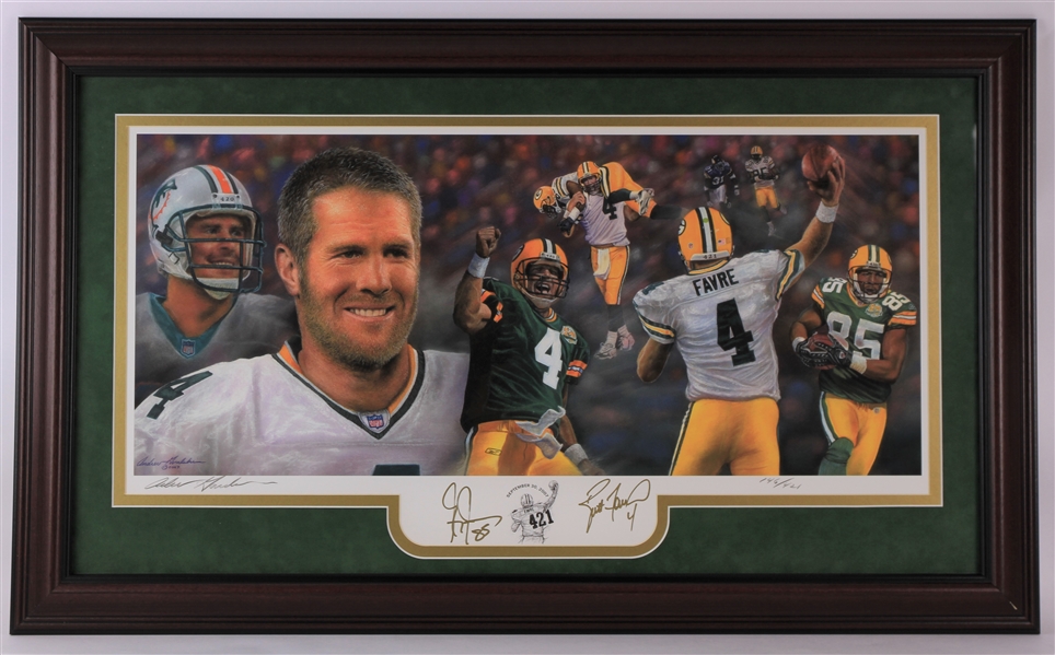 2007 Brett Favre Greg Jennings Green Bay Packers Signed 24" x 41" Framed 421st TD Lithograph (Favre/Artist COA) 146/421