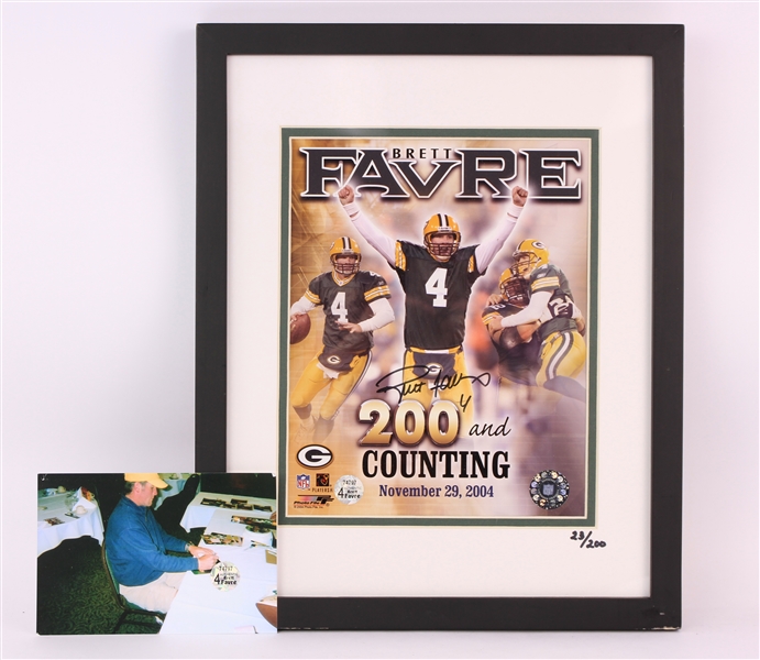 2004 Brett Favre Green Bay Packers Signed 12" x 15" Framed 200 And Counting Photo (Favre Hologram) 23/200