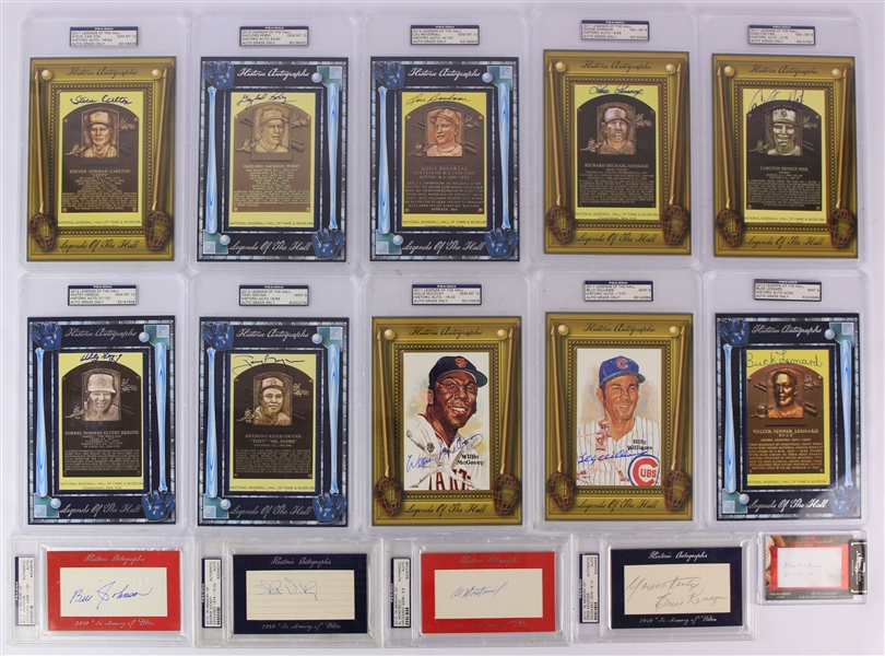 2010-12 PSA/DNA Slabbed MLB Signed Legends of the Hall Oversize Postcards & In Memory Of Index Cards - Lot of 28 w/ Steve Carlton, Rickey Henderson, Willie McCovey, Buck Leonard & More