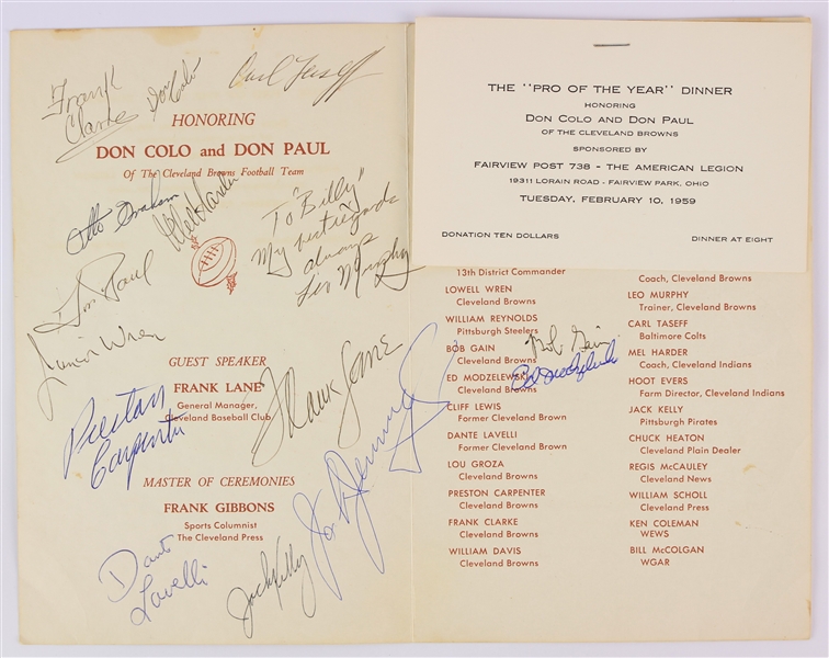 1959 Cleveland Browns Multi Signed Pro Of The Year Dinner Party Program w/ 16 Signatures Including Otto Graham, Dante Lavelli, Mel Harder & More (JSA)