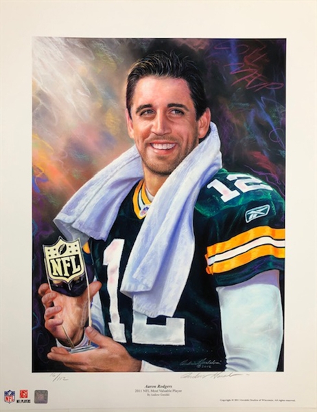 2011 Aaron Rodgers Green Bay Packers 24" x 30" Artist Signed NFL MVP Lithograph (16/112)