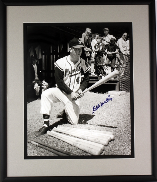 1950s Eddie Mathews Milwaukee Braves Signed 18" x 27" Framed Black & White Photo (MEARS LOA)