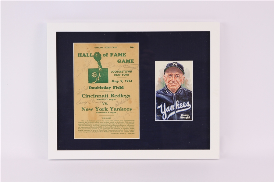 1954 Casey Stengel New York Yankees 12" x 15" Framed Display w/ Perez Steele Postcard & Signed 1954 Hall of Fame Game Program Page (JSA) 