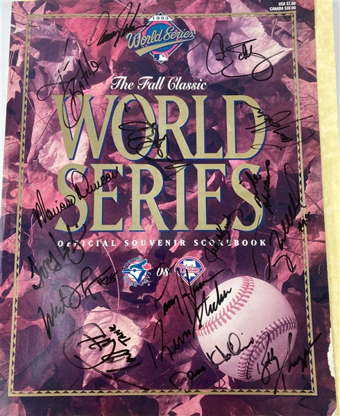 1993 Philadelphia Phillies Multi Signed World Series Program w/ 16 Signatures Including John Kruk, Curt Schilling & More (JSA)