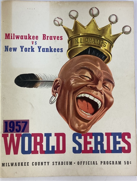 1957 Milwaukee Brewers Multi Signed County Stadium World Series Program w/ 5 Signatures Including Hank Aaron, Warren Spahn, Eddie Mathews & More (JSA)