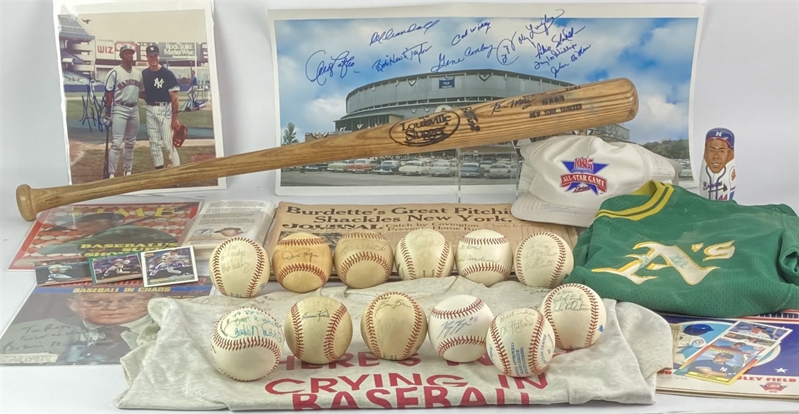 1970s-2000s Baseball Memorabilia Collection - Lot of 35+ w/ Signed Items, Hank Aaron Nesting Doll & More 