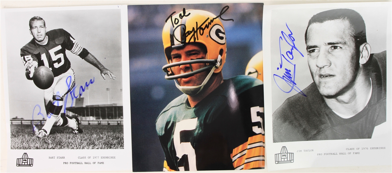 1970s Green Bay Packers Signed 8" x 10" Photos - Lot of 3 w/ Bart Starr, Jim Taylor & Paul Hornung (JSA)