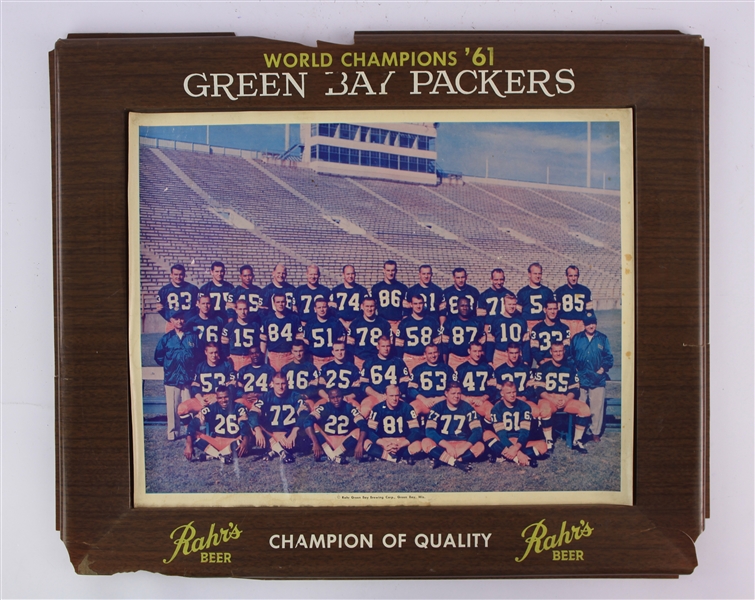1961 Green Bay Packers Rahrs Beer 15" x 18" World Champions Team Photo Display
