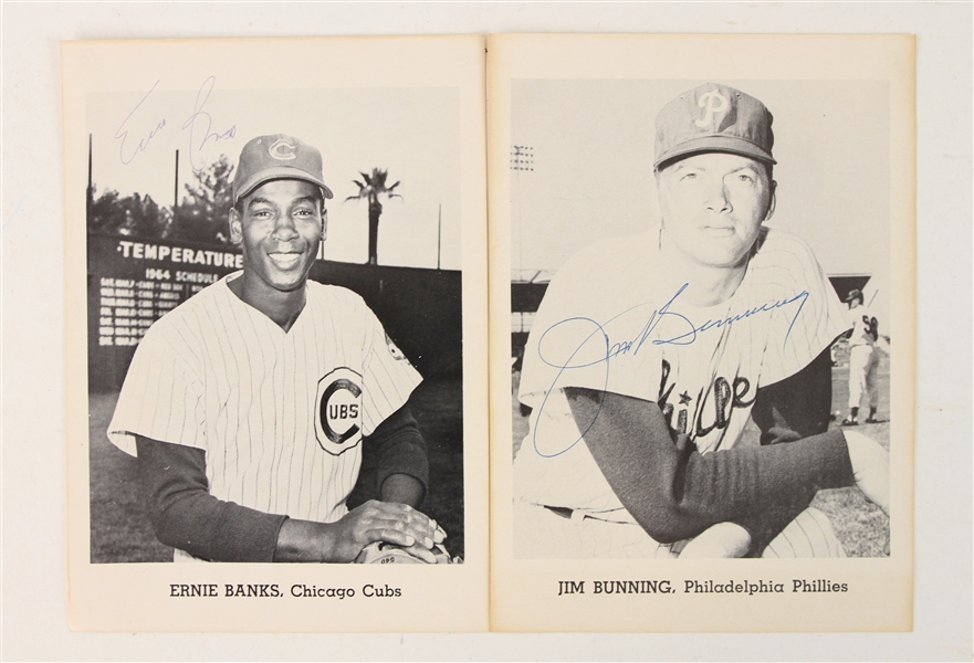 1965 Ernie Banks Jim Bunning Cubs/Phillies Signed 5" x 7" Team Photo Pack Photos - Lot of 2 (JSA)