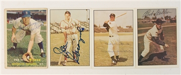 1957-79 Signed Baseball Trading Cards - Lot of 4 w/ Pee Wee Reese, Bob Feller, Duke Snider & Joe Garagiola (JSA)