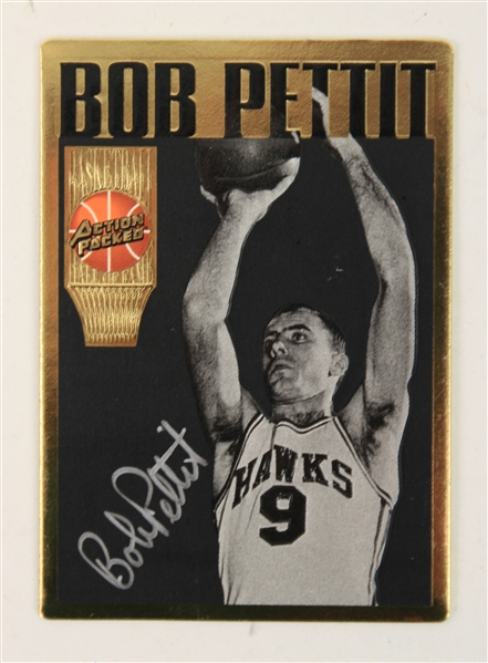 1994 Bob Pettit St. Louis Hawks Signed Action Packed Basketball Trading Card (JSA)