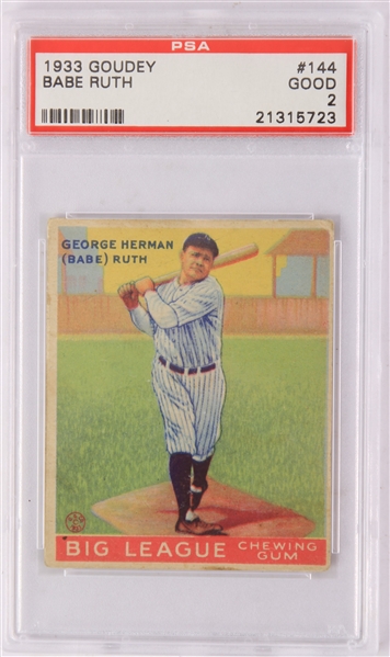 1933 Babe Ruth New York Yankees Goudey #144 Baseball Trading Card (PSA Good 2)