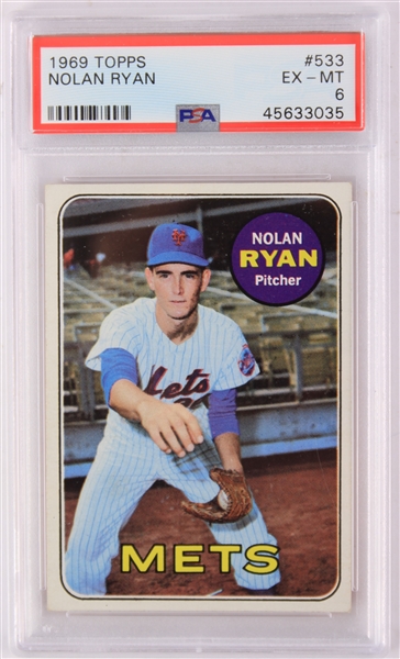 1969 Nolan Ryan New York Mets Topps #533 Baseball Trading Card (PSA EX-MT 6)