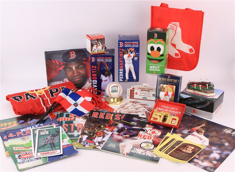 1990s-2010s Boston Red Sox Memorabilia Collection - Lot of 45 w/ Fenway Park 100th Anniversary Tickets, MIB Bobbleheads, Publications & More