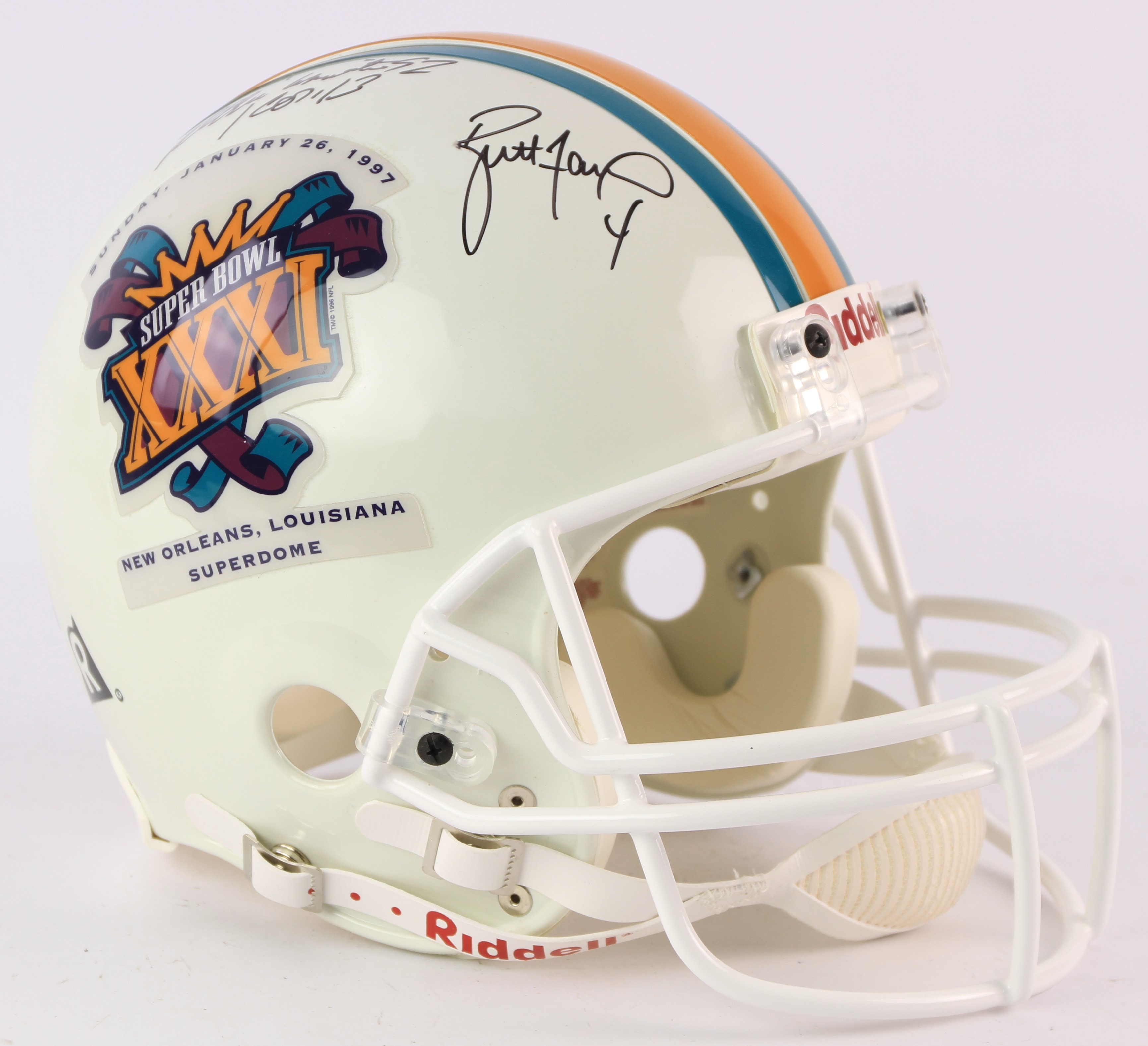 Lot Detail - 1997 Reggie White Brett Favre Green Bay Packers Signed Super  Bowl XXXI Full Size Helmet (*Full JSA Letter*)