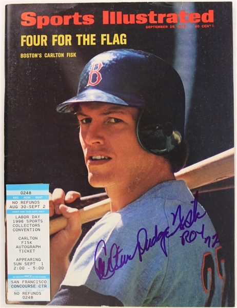 1972 Carlton Fisk Boston Red Sox Signed Sports Illustrated Magazine (JSA)