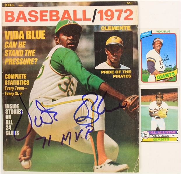 1972 Vida Blue Oakland Athletics Signed Dell Baseball Magazine (JSA)