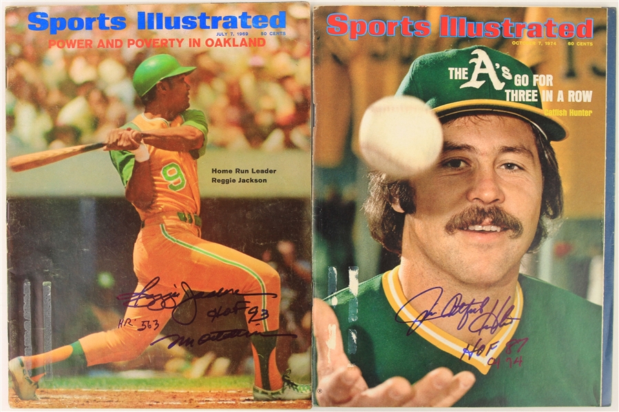 1969-74 Reggie Jackosn Catfish Hunter Oakland Athletics Signed Sports Illustrated Magazines - Lot of 2 (JSA)