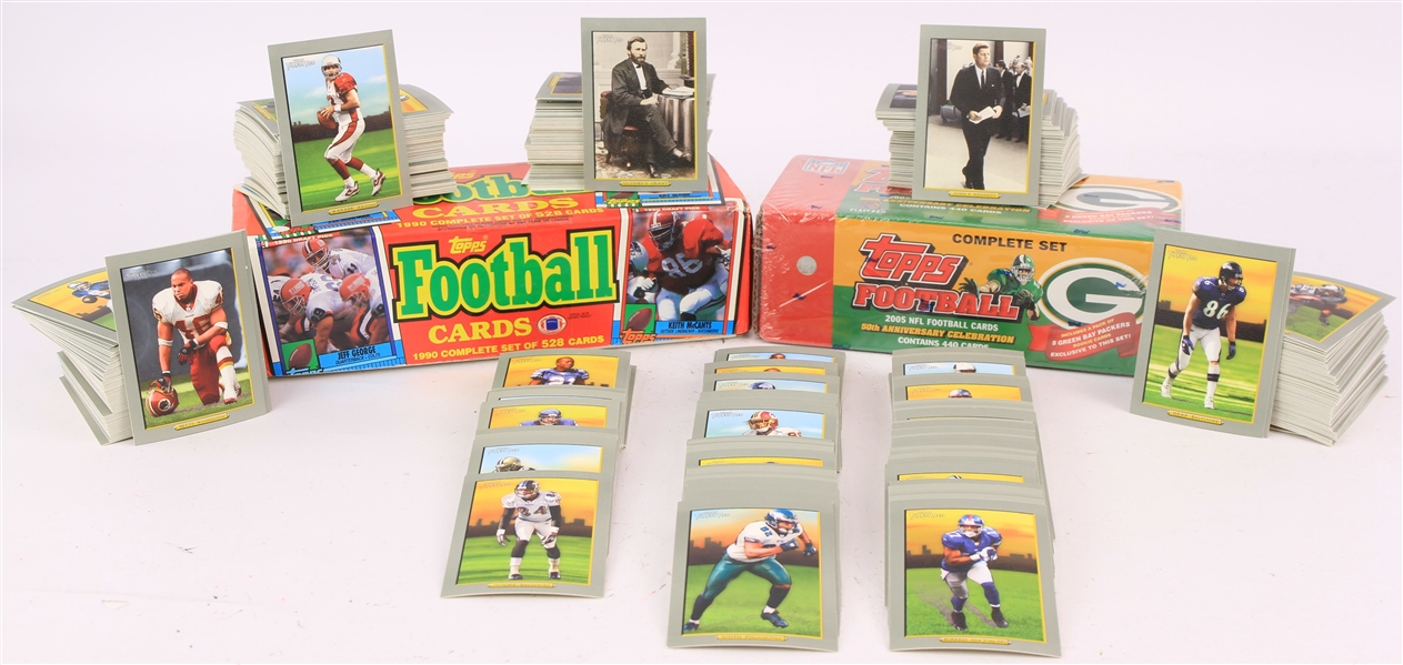 1990-2005 Football Trading Card Complete Sets - Lot of 4 w/ 1990 Topps, 2005 Topps & 2005 Topps Turkey Red