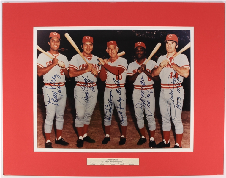 1975-76 Big Red Machine Cincinnati Reds Signed 22" x 28" Matted Photo w/ 5 Signatures Including Pete Rose, Sparky Anderson, Johnny Bench, Joe Morgan & Tony Perez (JSA)