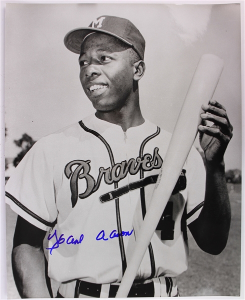 1990s Hank Aaron Milwaukee Braves Signed 16" x 20" Black & White Photograph (*JSA*)