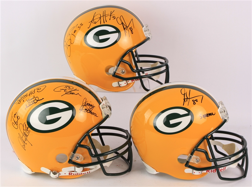 2000s Green Bay Packers Signed Full Size Helmets - Lot of 3 w/ Greg Jennings, AJ Hawk & More (JSA) 