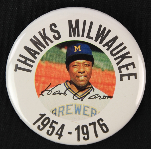 1976 Hank Aaron Milwaukee Braves/Brewers Thanks Milwaukee 2.25" Pinback Button