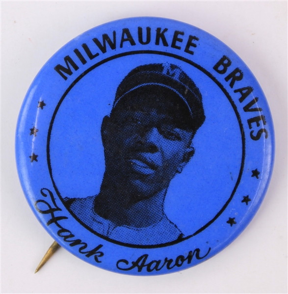 1954-65 PM10 Stadium Hank Aaron Milwaukee Braves 1.75" Pinback Button