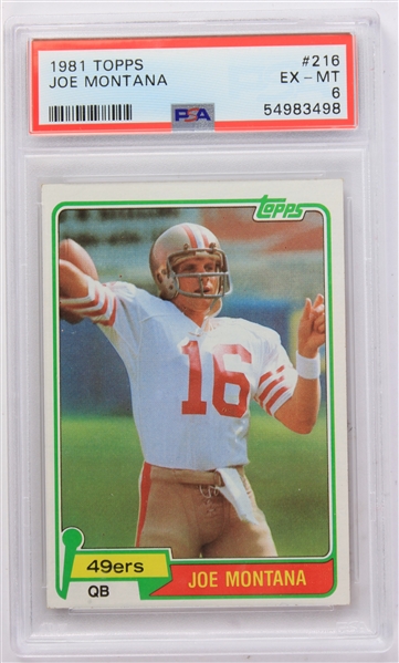 1981 Joe Montana San Francisco 49ers Topps Rookie Trading Card (PSA Slabbed EM-MT 6)