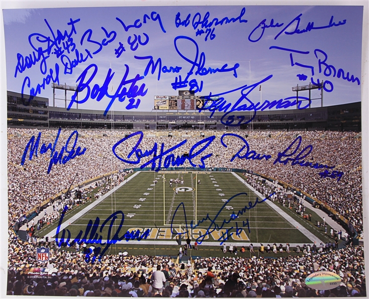 1990s Lombardi Era Green Bay Packers Multi Signed 8" x 10" Lambeau Field Photo w/ 14 Signatures Including Paul Hornung, Jerry Kramer, Willie Davis & More (JSA)
