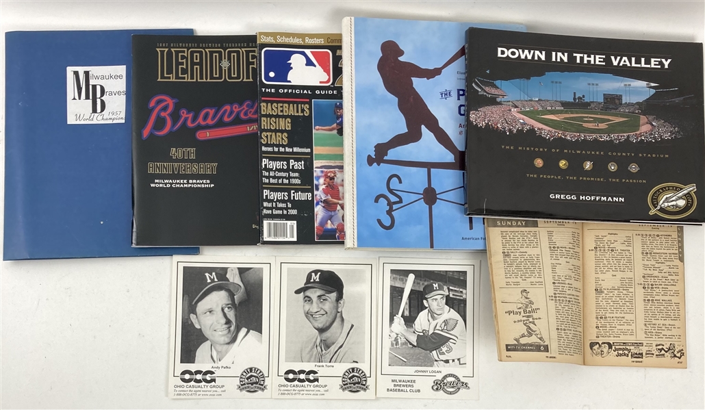 1950s-2000s Milwaukee Braves Brewers Baseball Memorabilia Collection - Lot of 100+ w/ Publications, Dennis Biddle Autographs & More