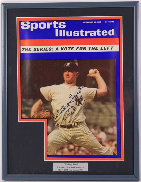 1963 Whitey Ford New York Yankees Signed 10" x 13" Framed Sports Illustrated Magazine (JSA)