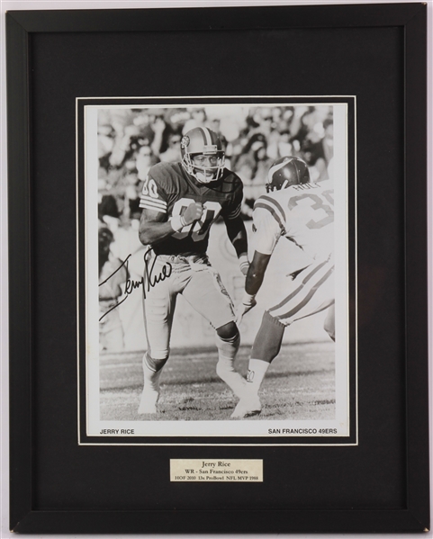 1980s Jerry Rice San Francisco 49ers Signed 12" x 15" Framed Black & White Photo Display (JSA)
