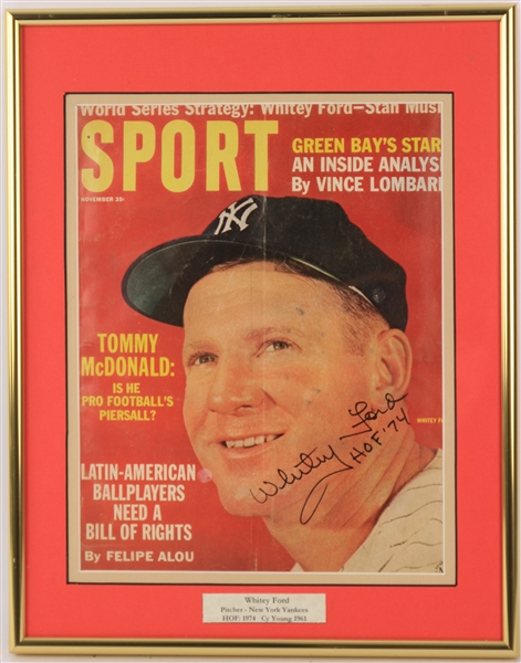 1963 Whitey Ford New York Yankees Signed 11" x 14" Framed Sport Magazine (JSA)