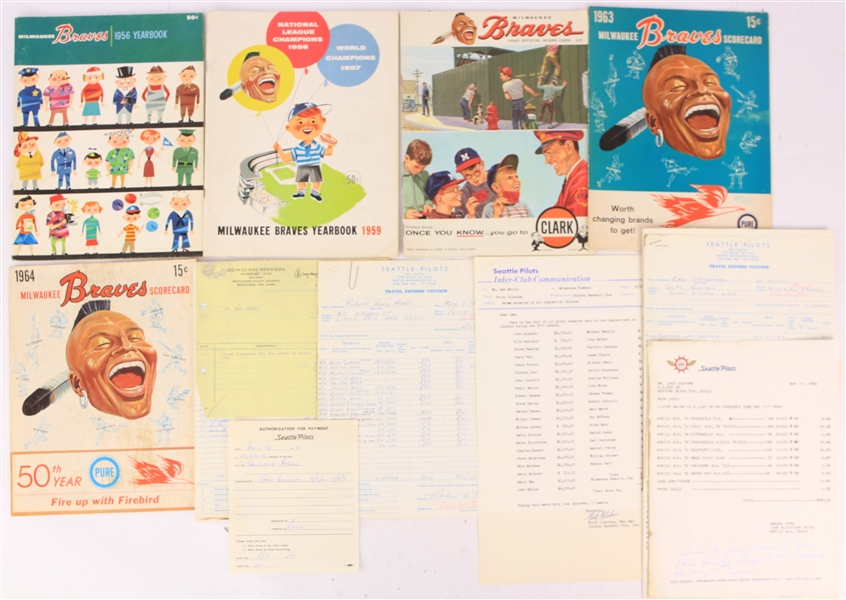 1953-70 Milwaukee Braves Seattle Pilots Publication & Documentation Collection - Lot of 100+