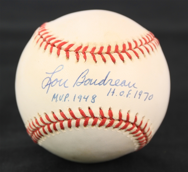 1993-94 Lou Boudreau Cleveland Indians Signed OAL Brown Baseball (JSA)