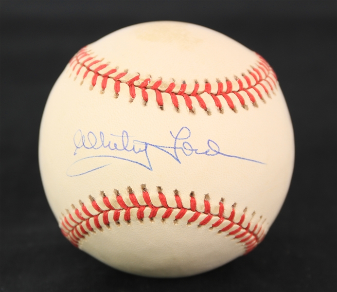 1995-99 Whitey Ford New York Yankees Signed OAL Budig Baseball (JSA)
