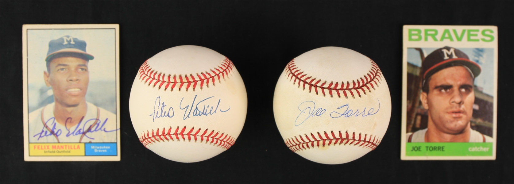 1960s-90s Joe Torre Felix Mantilla Milwaukee Braves Signed Baseball Displays - Lot of 2 (JSA)