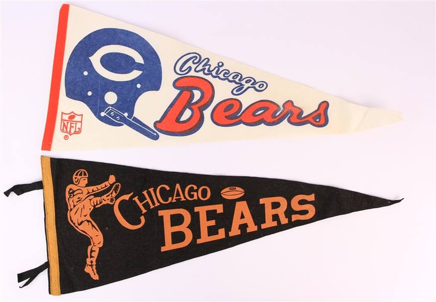 1950s-80s Chicago Bears Full Size 29" Pennants - Lot of 2