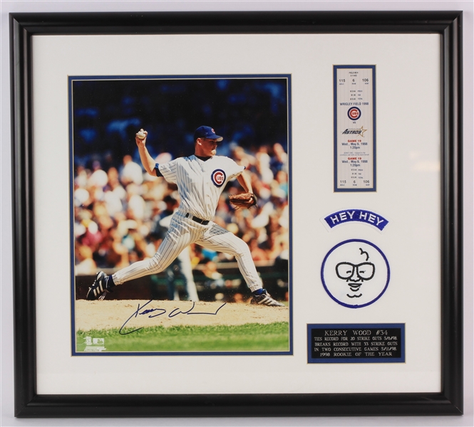 1998 Kerry Wood Chicago Cubs 20" x 23" Framed 20 Strikeout Display w/ Ticket & Signed Photo (JSA) 